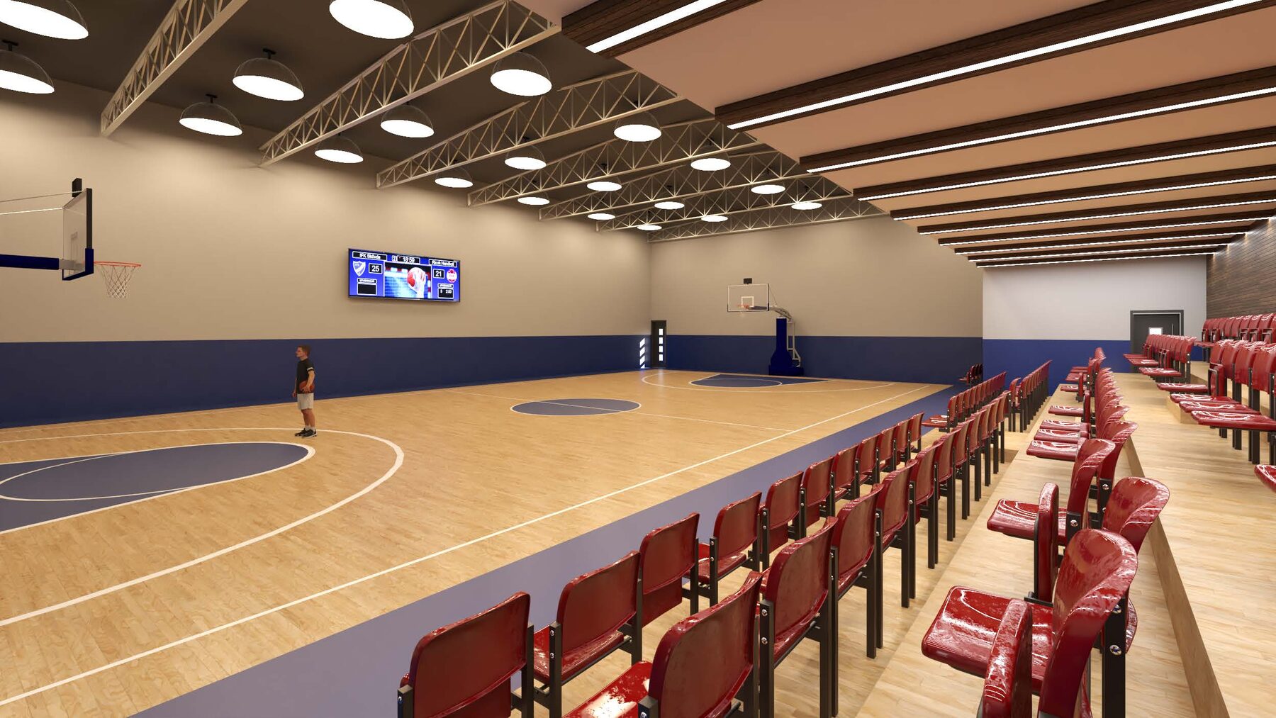 Indoor court with tiered event seating