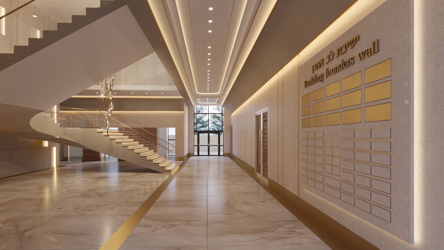 Rendering of the Building Founders Wall in the main lobby