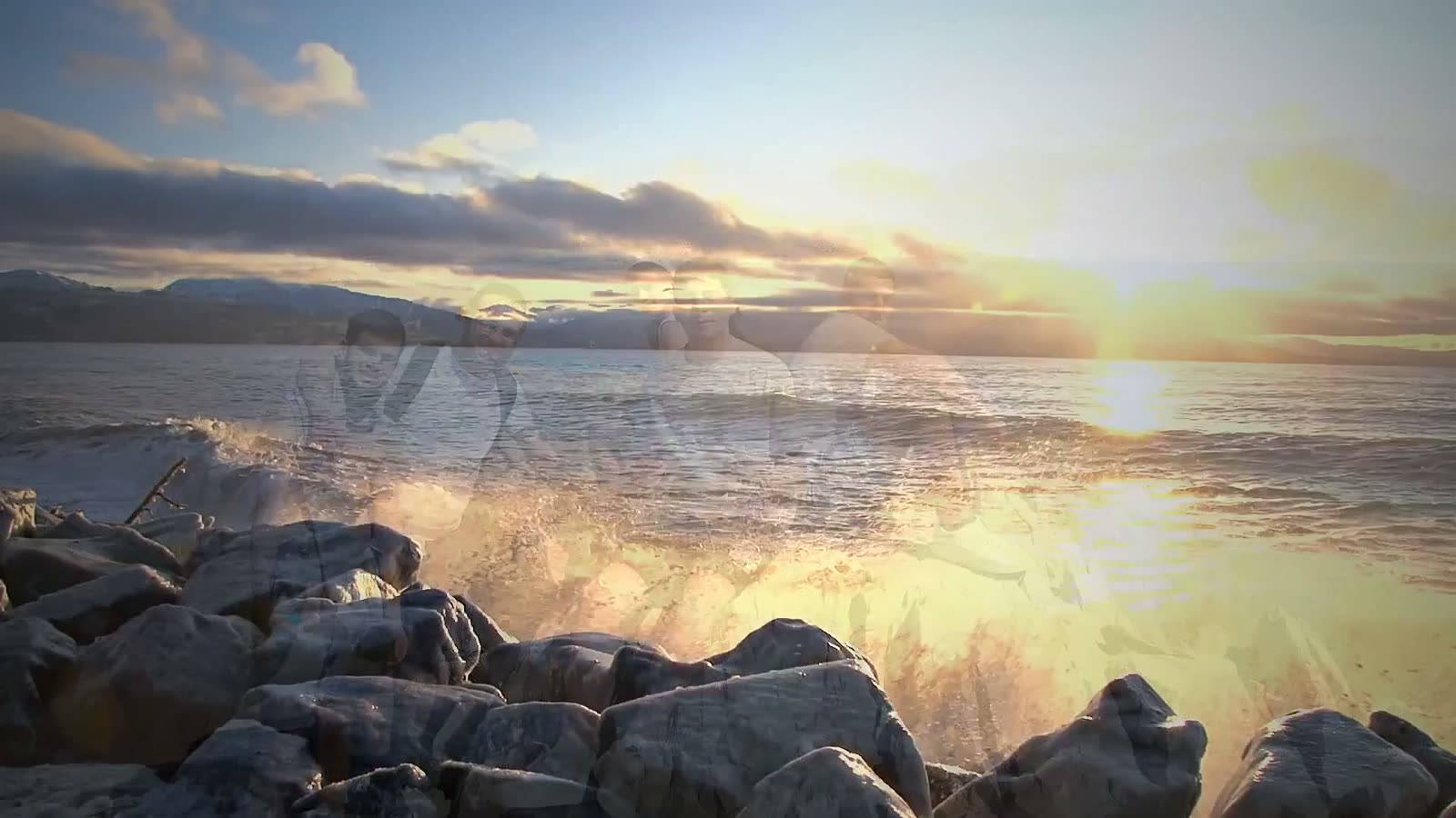 Sunset over the water and rocky shoreline on a southern trip