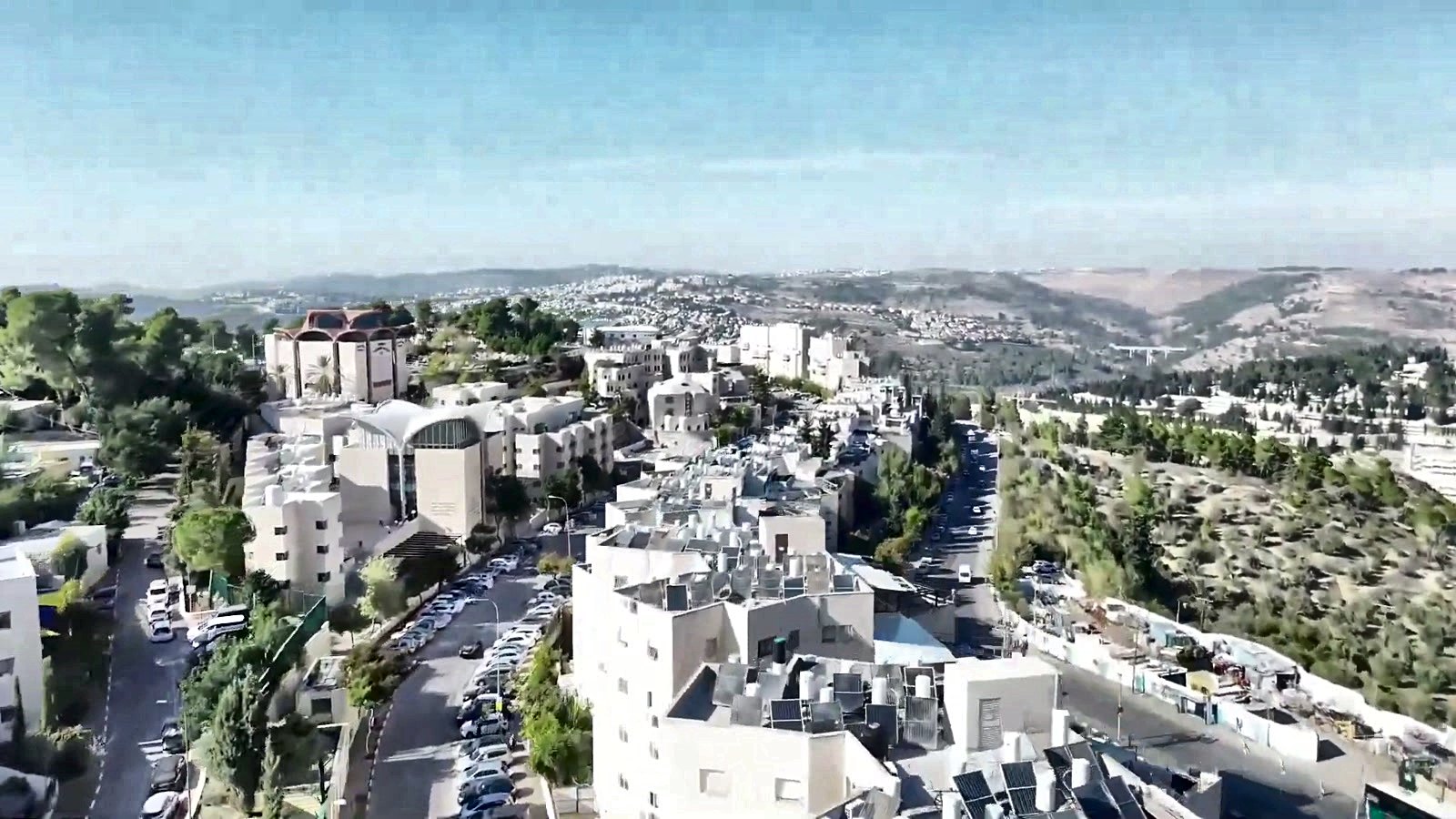 An aerial view of the Jerusalem neighbourhood around the yeshiva